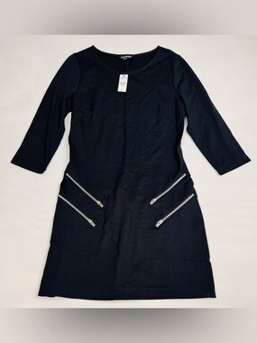 NWT Express Long Sleeve Double Zipper Cocktail Sheath Dress Black Women’s L